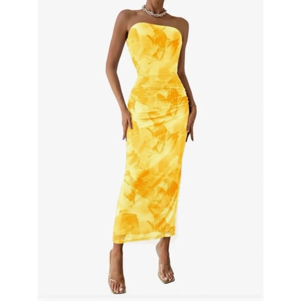 New Pretty Garden Sz Small Yellow Yacht-Beach-Garden Dress straps or strapless